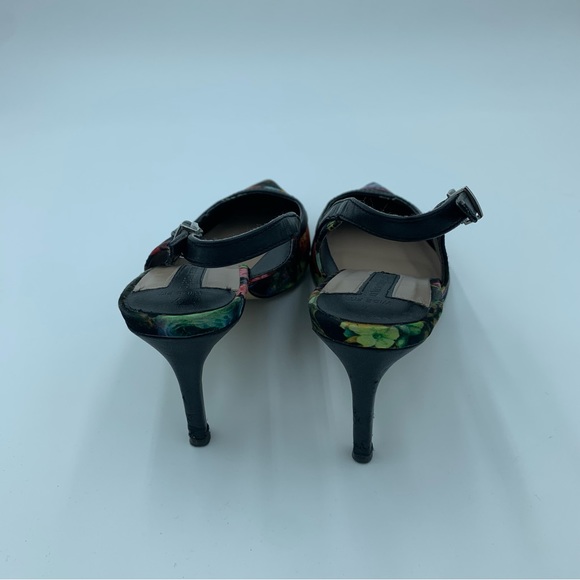 Dorothy Perkins Black Floral Sling Back Shoes Stiletto Heels Faux Leather UK 7 - Picture 12 of 13